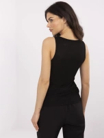 Black women's top with metallic thread.