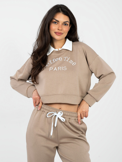 Ciemnobeżowy dwuczęściowy komplet z haftem