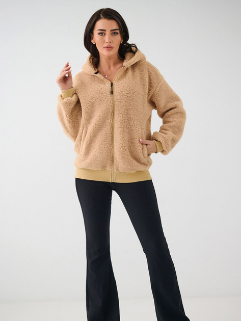 Beżowa damska bluza baranek z kapturem