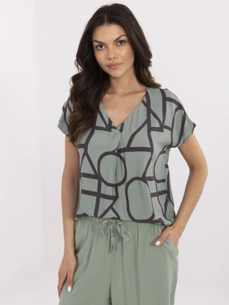 Khaki bluzka w geometryczne wzory SUBLEVEL