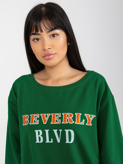 Hurt Ciemnozielona długa bluza z nadrukiem i aplikacją