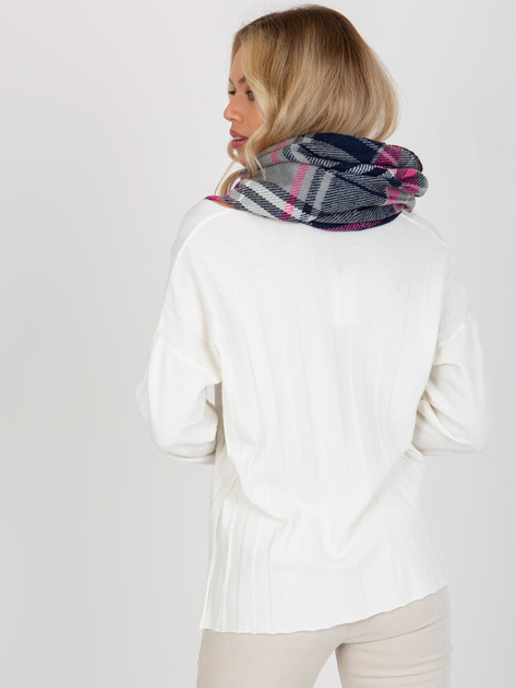 Hurtownia Szaro-różowy damski komin zimowy w kratę