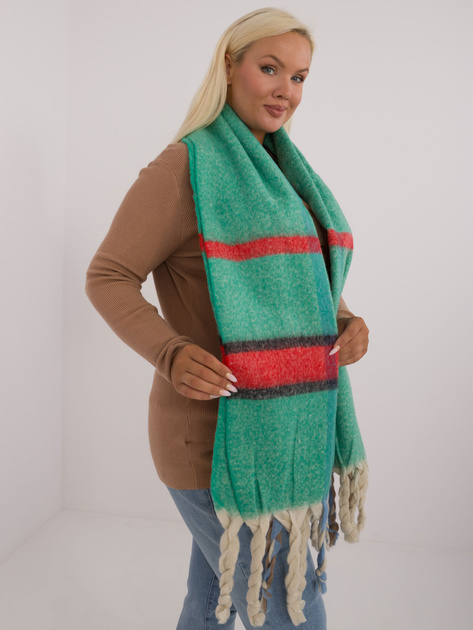 Hurtownia Zielony dzianinowy szal damski w kratę