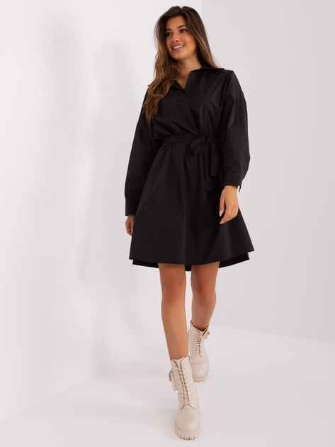 Hurt Czarna koszulowa sukienka z paskiem ZULUNA
