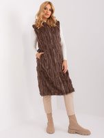 Hurt Brązowa futrzana kamizelka z suwakiem 