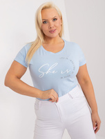 Hurt Jasnoniebieski t-shirt plus size z bawełny 