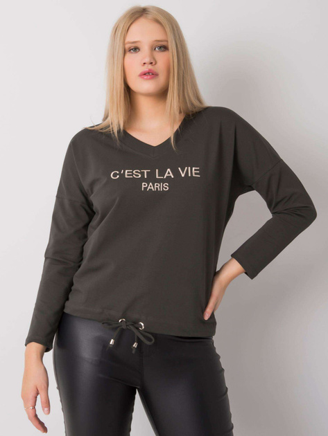 Ciemna khaki bluzka plus size z napisem Sherilyn