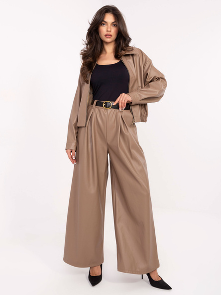 Ciemnobeżowe skórzane spodnie palazzo RUE PARIS