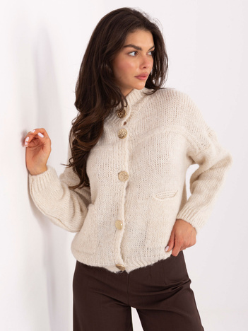 Jasnobeżowy rozpinany sweter ze stójką