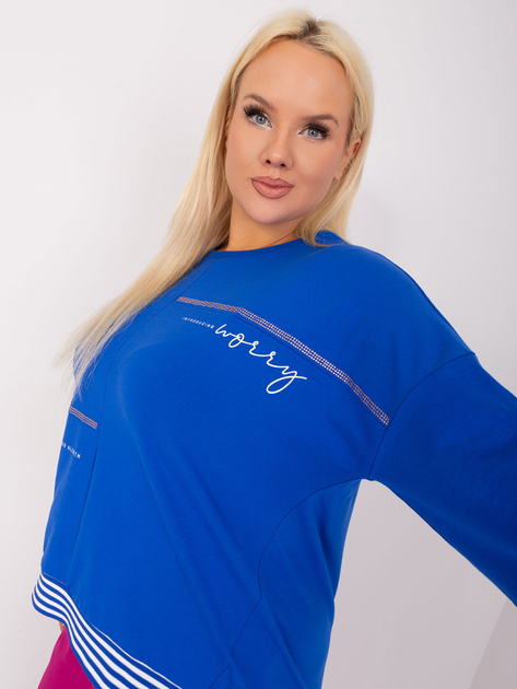 Hurt Kobaltowa damska bluzka plus size z napisami