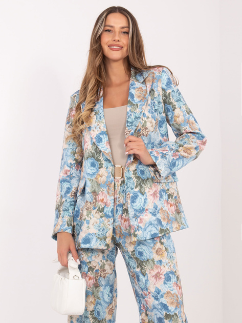 Jasnoniebieska damska marynarka w kwiaty RUE PARIS
