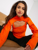 Hurt Pomarańczowy dzianinowy komplet z krótkim swetrem i topem 