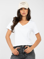 Biały damski t-shirt basic z bawełny RUE PARIS 