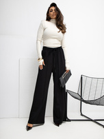 Czarne spodnie basic z szeroką nogawką RUE PARIS 