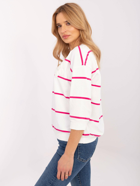 Hurtownia Ecru-fuksjowa damska bluzka z kwiatem