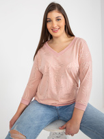 Hurt Light pink women's plus size blouse with 3/4 sleeves.