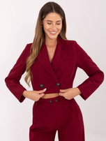 Bordowy damski garnitur z szerokimi spodniami RUE PARIS