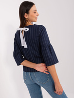 Hurt Granatowo-biała bluzka wizytowa z wiązaniem 