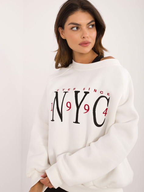 Hurtownia Ecru dresowa bluza bez kaptura z haftem