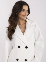 Ecru krótki płaszcz damski z kieszeniami 