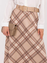 Beżowa rozkloszowana spódnica w kratę 