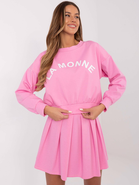 Hurt Różowy dwuczęściowy komplet z plisowaną spódnicą