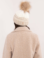 Hurt Beżowo-ecru czapka zimowa z pomponem RUE PARIS