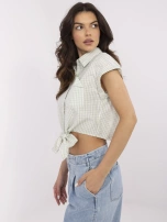Pistacjowo-biała krótka koszula z wiązaniem