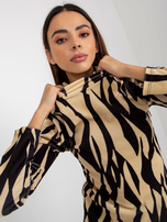 Hurt Jasnobeżowo-czarna welurowa bluzka z nadrukiem RUE PARIS