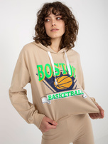 Hurt Beżowy komplet casualowy z krótką bluzą i kolarkami