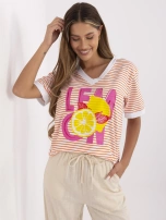 Pomarańczowo-biała letnia bluzka z napisem