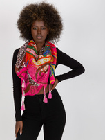 Fuksjowo-brązowa lekka chusta we wzory 