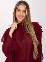 Burgundowa damska bluzka z kaskadowymi falbanami