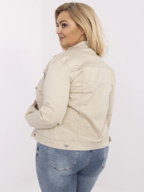 Beżowa jeansowa kurtka plus size z kołnierzykiem