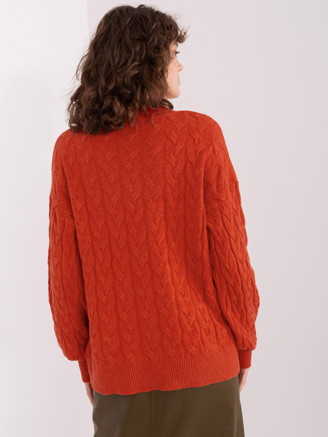Hurt Pomarańczowy sweter golf z warkoczami