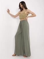 Khaki letnie spodnie z szeroką nogawką 