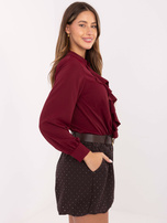 Burgundy dress shirt with ruffles.