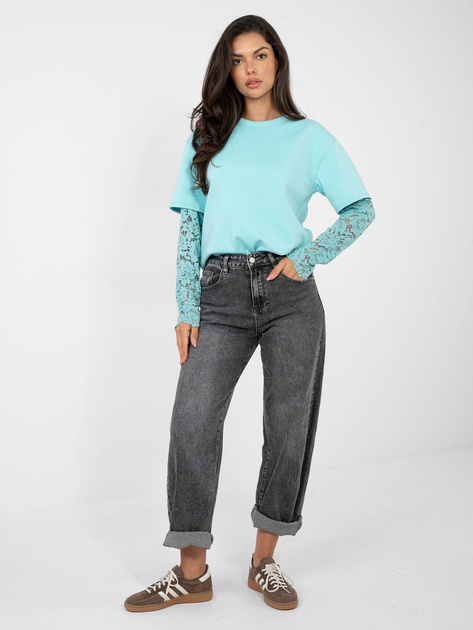 Miętowa damska bluzka z imitacją t-shirtu