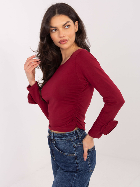 Bordowa krótka bluzka z długim rękawem
