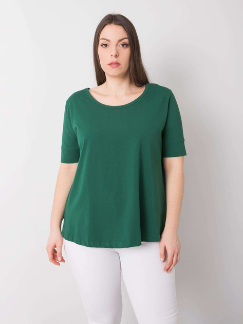 Ciemnozielony t-shirt z bawełny plus size Missy
