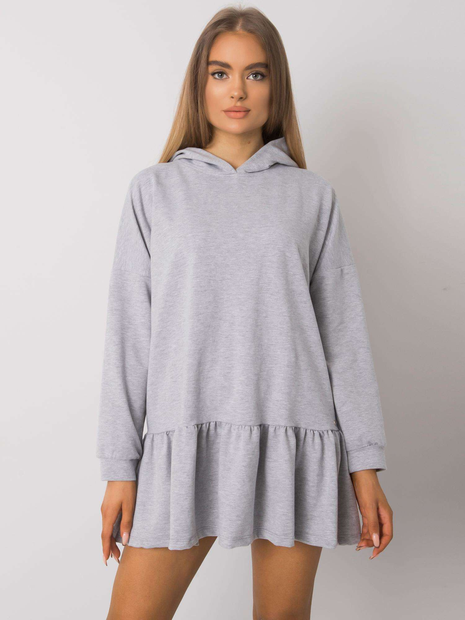 Aliye Grey Melange Hooded Sweatshirt Dress