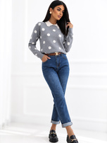 Gray women's sweater for the office with a collar.