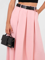 Jasnoróżowa rozkloszowana spódnica z paskiem 