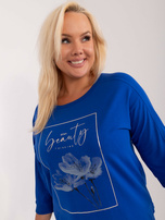 Hurt Kobaltowa casualowa bluzka plus size z bawełny