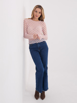 Jasnoróżowa krótka bluzka z koronki