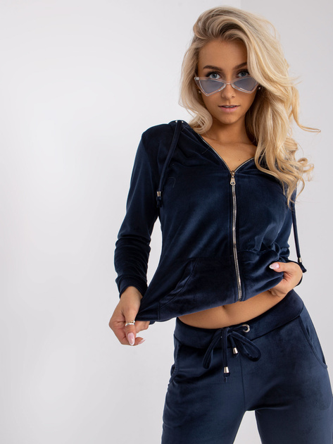 Granatowy komplet welurowy z kapturem Ilaria