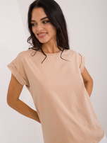 Hurt Camelowy t-shirt z okrągłym dekoltem BASIC FEEL GOOD