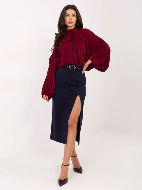 Bordowa koszula z bufiastym rękawem