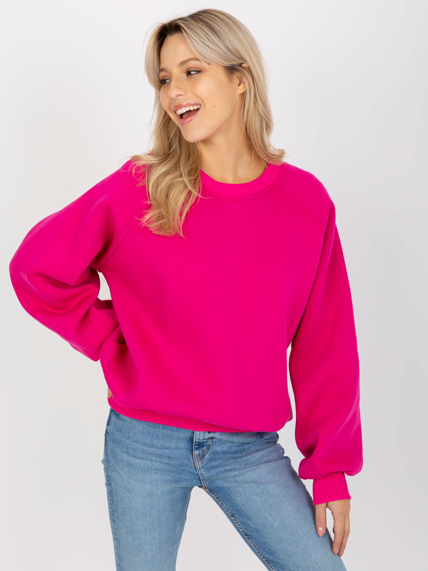 Fuksjowa dresowa bluza basic o kroju oversize