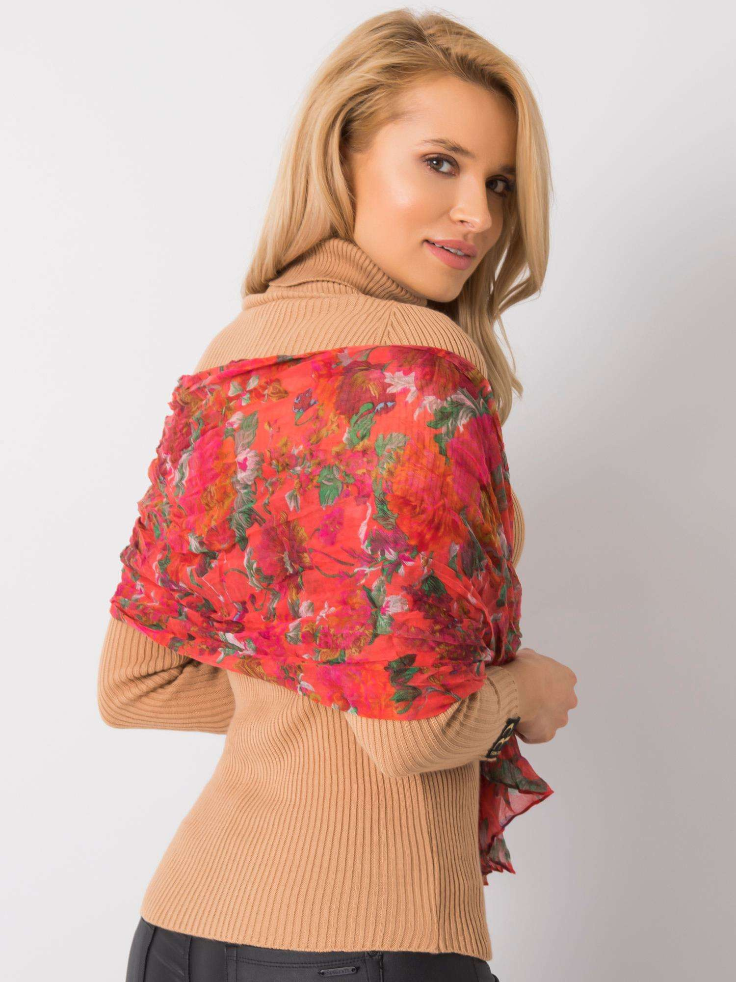 Coral wrap in floral pattern